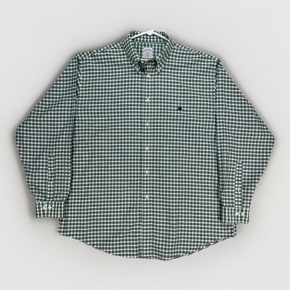 Brooks‎ Brother Shirt Mens XL Green Check Button Long Sleeve Non Iron Cotton - Picture 1 of 7